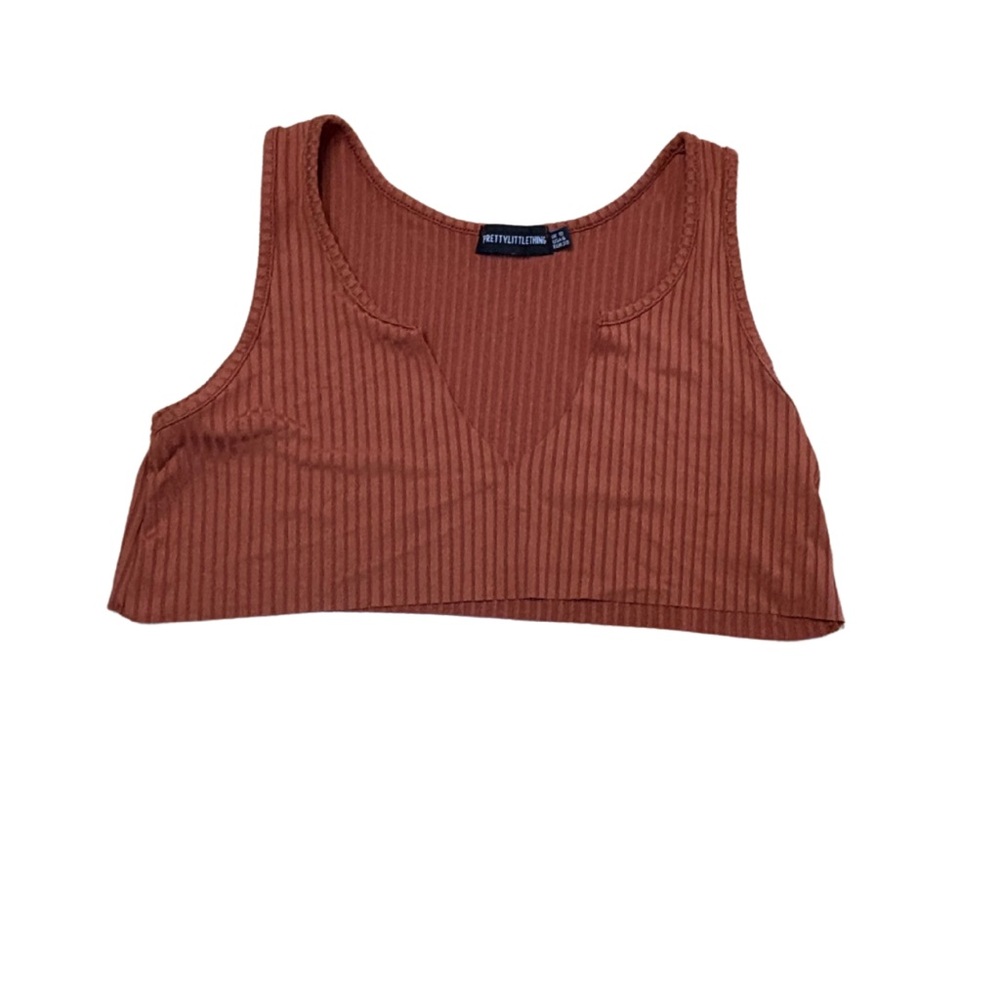 PrettyLittleThing Women's Rust Orange Ribbed Extreme Crop Top